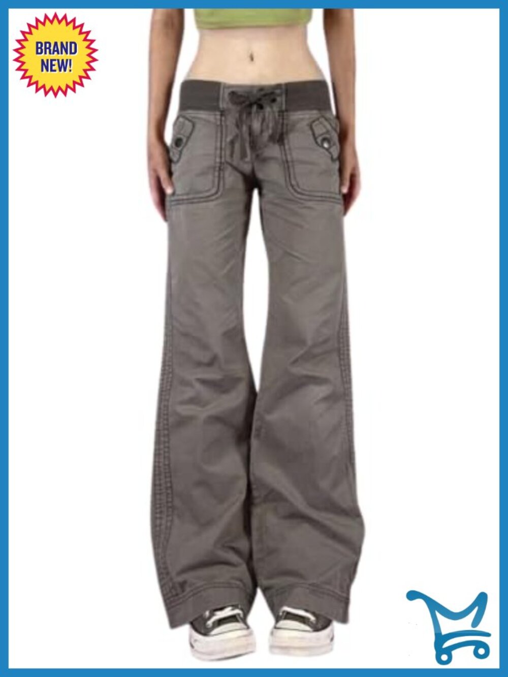 Low Rise Wide Leg Flare Pants Ribbed Drawstring Bootcut Cotton